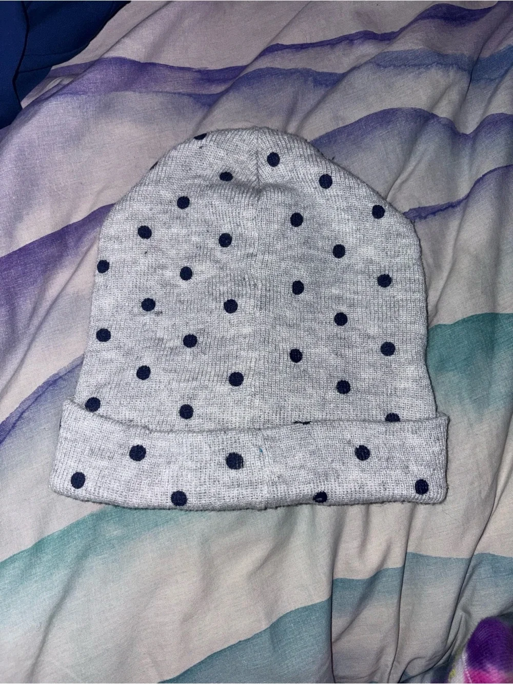 Claire's Grey Polka Dot Kids Beanie with Navy Patch